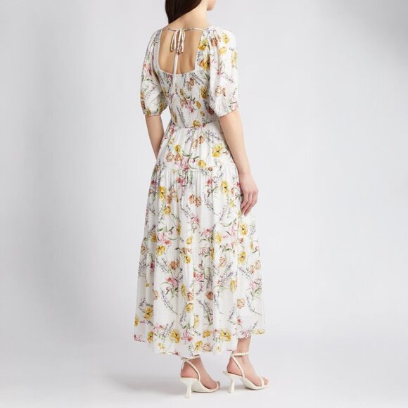 Lucy Paris Floral Puff Sleeve Tiered Maxi Dress - sz Small - Picture 3 of 12
